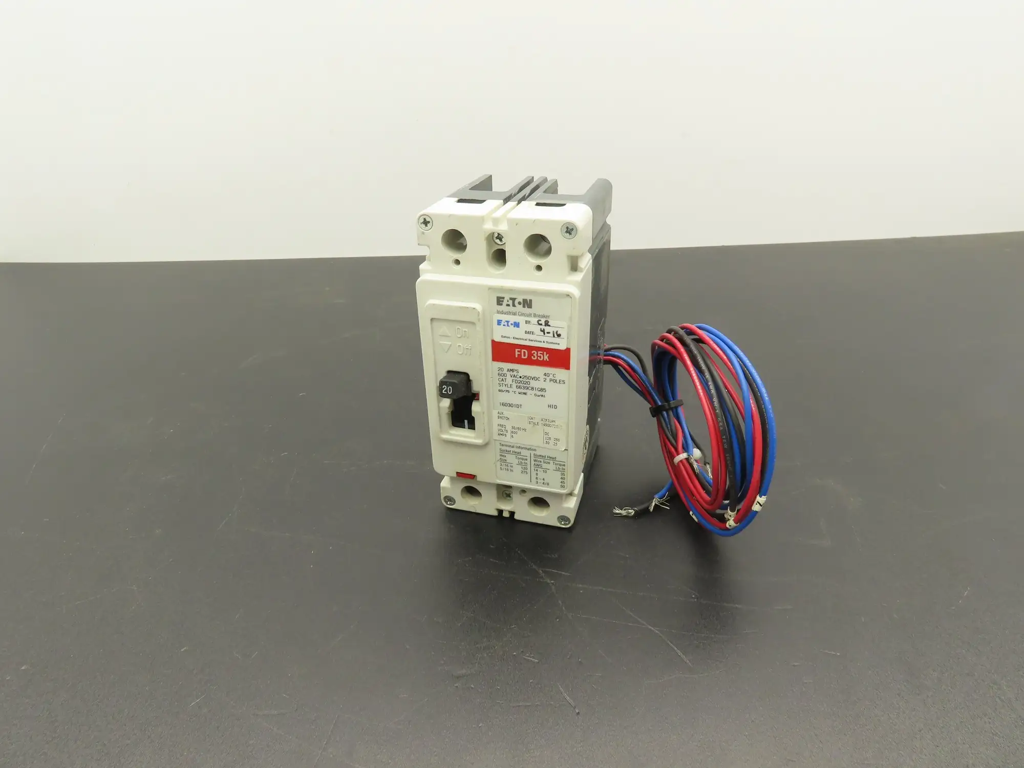 Eaton FD2020 FD 35k 20A Circuit Breaker Style 6639C81G85 600VAC 250VDC 2 Pole