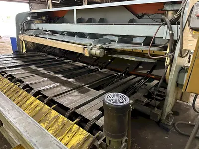 13' x 1/4" AMADA MODEL #M-4065 MECHANICAL POWER SQUARING SHEAR, FRONT GUAGING, CONVEYOR & STACKER: STOCK #19272