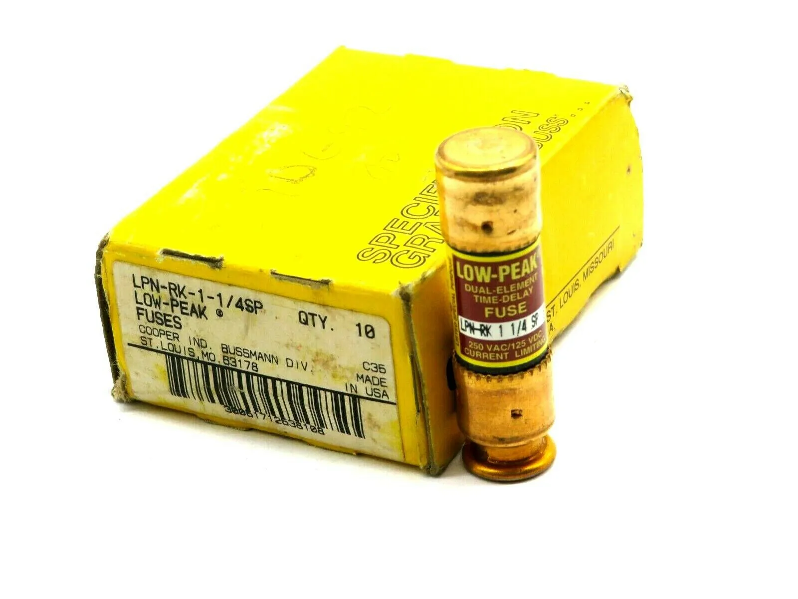 NEW LOT OF 10 BUSSMANN LPN-RK-1-1/4SP LOW PEAK FUSES LPNRK114SP