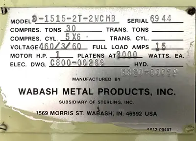 USED 1982 WABASH WABASH 30-1515-2T-2WCMB PRESS