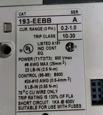 Allen Bradley 193-EEBB/A Overload Relay Loc4E38