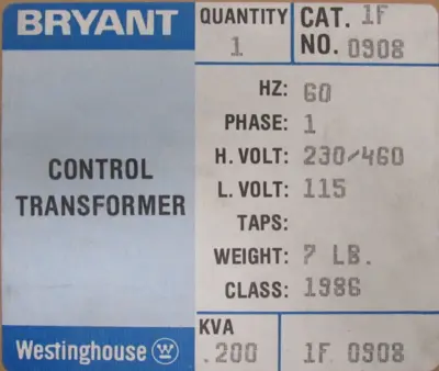 NEW WESTINGHOUSE 1F-0908 CONTROL TRANSFOMER 1F0908