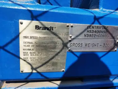 (2) NOV/Brandt HS-3400 VSD decanter centrifuge skids, 316SS.