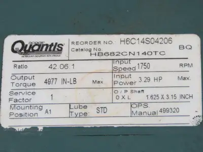 Baldor VEBM3558T-D Inline Gearmotor w/Brake 2Hp 460V 145TC Quantis 42:1 Reducer