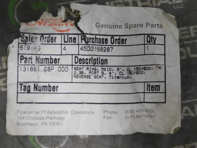Flowserve 131881.C8P Seat Ring MK10 3" CL 150/600 TN 2.38 4.165" H 6.176" OD New