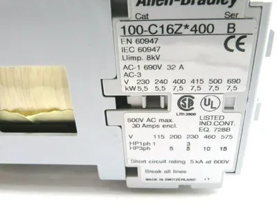 NEW ALLEN BRADLEY 100-C16ZJ400 CONTACTOR SER B 100C16ZJ400