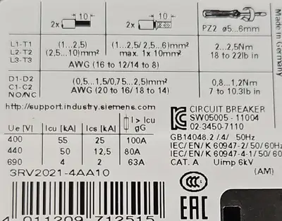 USED Siemens Siemens 3RV2021-4AA10