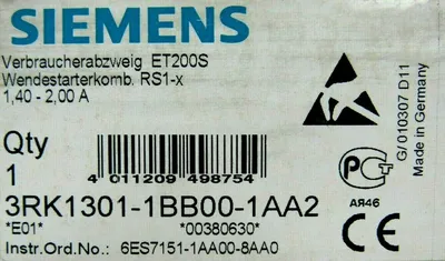 NEW SIEMENS 3RK1301-1BB00-1AA2 MOTOR STARTER 3RK13011BB001AA2