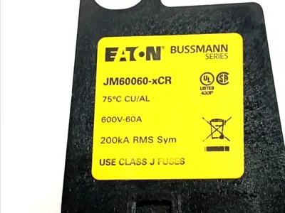 JM60060-xCR | Eaton Bussmann  Class J Fuse Block 600V 60A - New – Open box