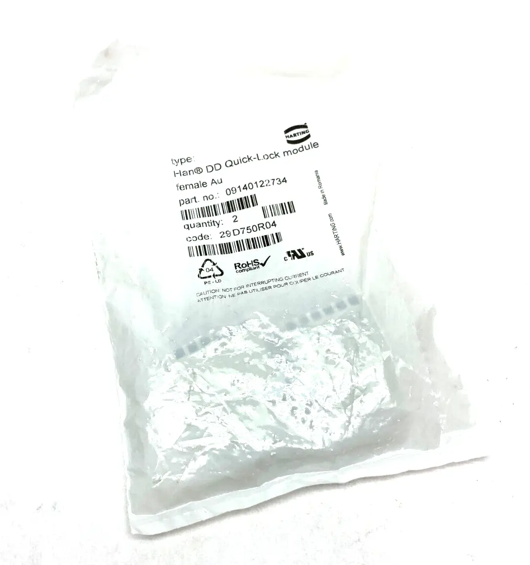 09140122734 | Harting  Han DD Quick-Lock Module Female Au PKG OF 2 - New
