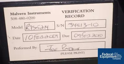 USED Malvern Instruments Malvern Droplet Size Analyzer, Model RTS5214