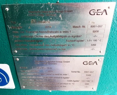 (2) Westfalia UCD 205-00-32 decanter centrifuges, 316SS.