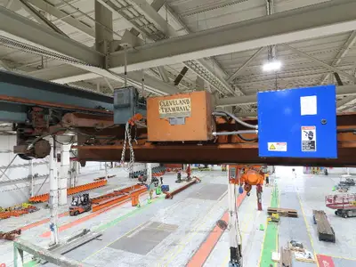 Cleveland Tramrail P&H 1 Ton Single Girder Underhung Bridge Crane 45' 10" Span