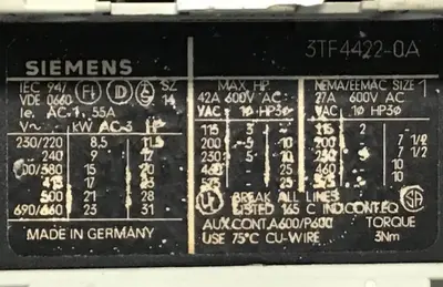 Used SIEMENS 3TF4422-0A PLC Contactors Michigan US | Ideal Machinery #1318623