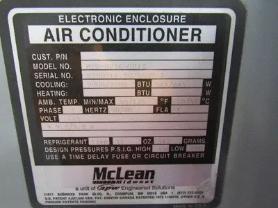 Ice/Stations IS56 Free Standing Enclosure W/McLean M28-0216-6013 AC Unit
