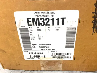 NEW ABB, BALDOR-RELIANCE SUPER-E THREE PH. ELECTRIC MOTOR 3HP 1765RPM 182T FRAME