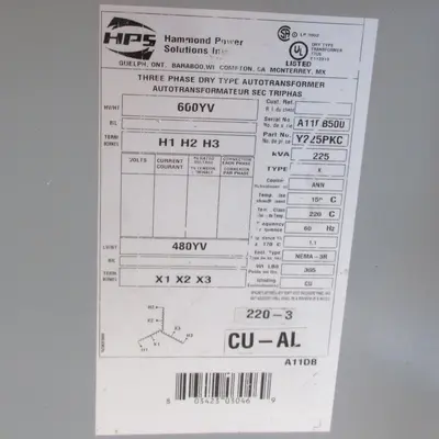 Hammond 225kVA Auto Transformer