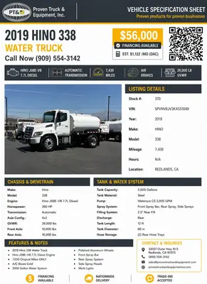 Used 2019 HINO 338 Water Trucks California US | Lillo Machinery #1543430
