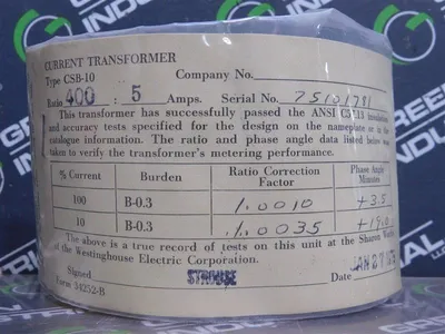 Westinghouse CSB-10 Current Transformer 400:5A RF 30°C=2 60 Cycles New No Box