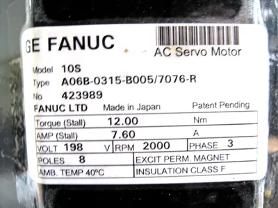 GE FANUC A06B-0315-B005 SERVO MOTOR MODEL 10S 3 PHASE A06B-0315-B005/7076-R