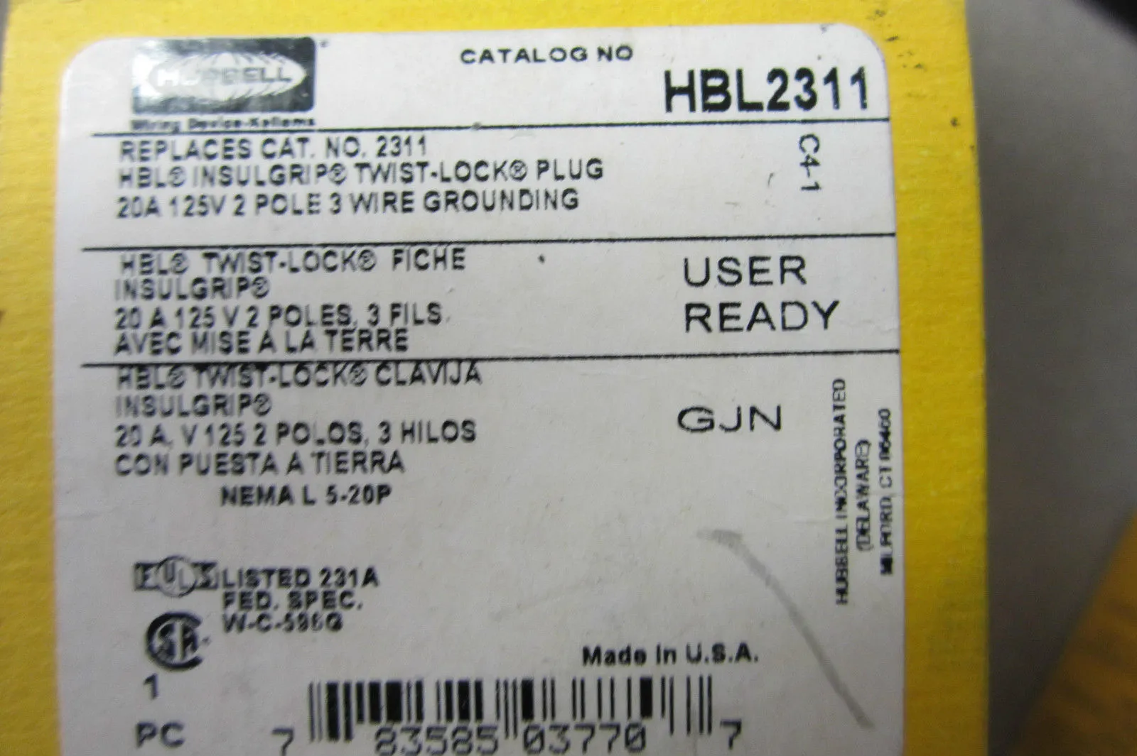 2 NEW HUBBELL HBL2311 TWIST LOCK PLUG