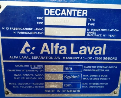 Alfa-Laval UVNX 314B-11G tricanter centrifuge, 316SS.
