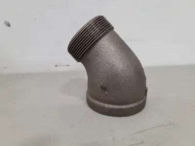2" Female x 2" Male 45 Deg Elbow Pipe Fitting, Black Malleable Iron