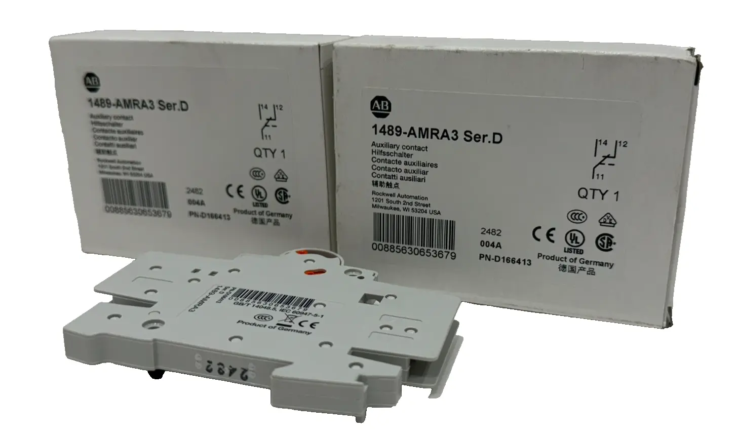 LOT OF 2 ALLEN BRADLEY 1489-AMRA3 AUXILIARY CONTACT SER.D 1489AMRA3 NEW, SURPLUS