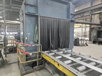 1993 Pangborn 7-Wheel Structural Blast Machine, 24" x 48" Opening, 60' In-Out Conveyors w/ (6) Cross