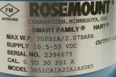 USED ROSEMOUNT 3051CA1A22A1AS0E5 PRESSURE TRANMITTER SCT60-B1E000-0000