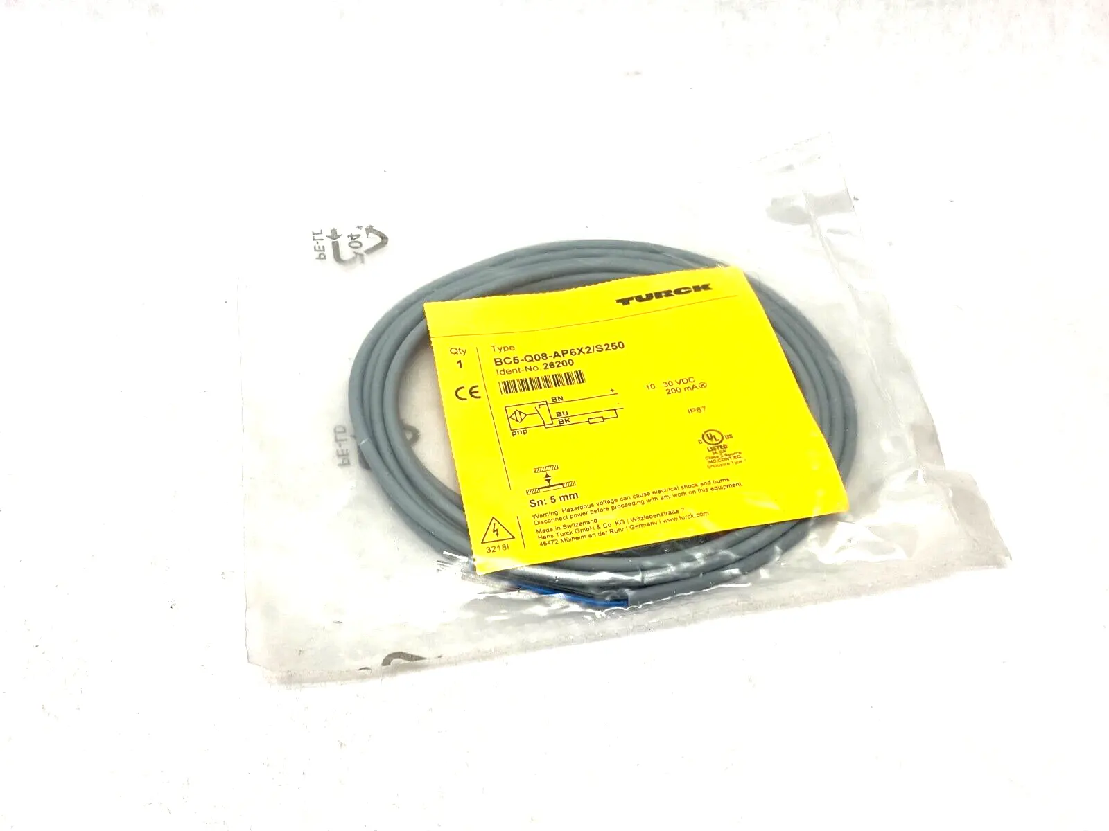 26200, BC5-Q08-AP6X2/S250 | Turck BC5-Q08-AP6X2/S250 Rectangular Capacitive Sensor 5mm Sn 10-30VDC 26200 - New