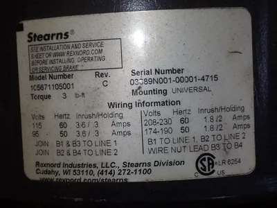 Used STEARNS 105671105001 Motors (misc) Ohio US | HGR 24 #786583