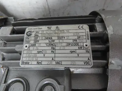Nord 0282NB/VZ-63 L/4 CUS BRE5 HL Gearmotor 9.64:1 Reducer 174rpm 230/460vac 3ph