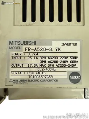 Used MITSUBISHI FR-A520-3.7K Variable Speed Drives Kentucky US | Industrial Parts R Us Inc. #1561654