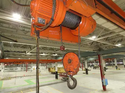 Cleveland Tramrail P&H 3 Ton Single Girder Underhung Bridge Crane 45' 10" Span