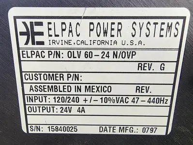 USED ELPAC POWER SYSTEMS OLV60-24N/OVP