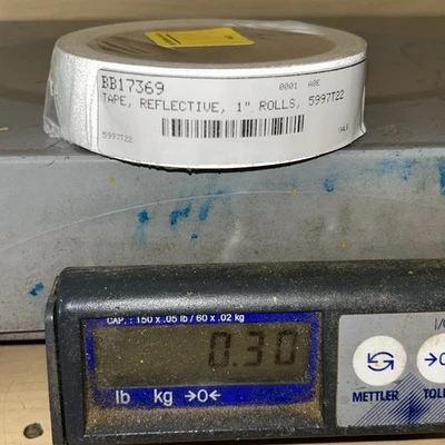 (4) 2” Silver Reflective Tape & (1) 1” P/N ?? Feet Per Roll?? .30lbs Per Roll