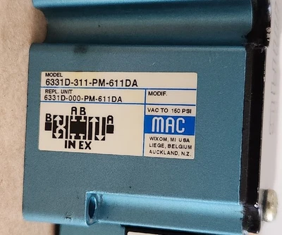 USED MAC Valves 6331D-311-PM-611DA