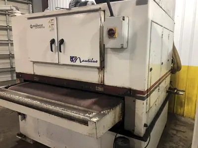 63" MIDWEST AUTOMATION MODEL #N3-6375 3 HEAD WET TYPE BELT DEBURRING GRINDER MACHINE: STOCK 18225