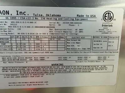 USED AAON DANDELION WVA036E014AA0JC