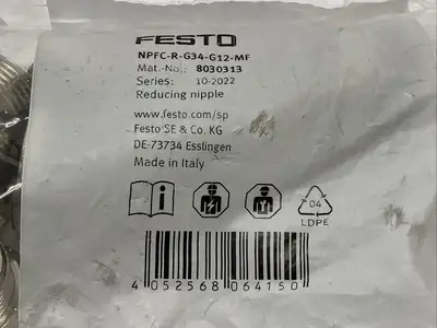 New | in-Stock FESTO NPFC-R-G34-G12-MF REDUCING NIPPLE G3 Misc Industrial Equipment | Maverick Industrial Sales #1109827