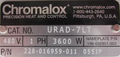 NEW CHROMALOX URAD-7LT RADIANT HEATER 48V 3600W 228-016959-011 055JP URAD7LT