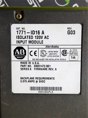 Allen Bradley 1771-ID16/A PLC-5 Isolated 120VAC Input Module No Block G03 Used