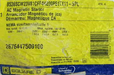 NEW SQUARE D 8536SCW23V81CFF4H200P51TX11-SPL STARTER SIZE 1 8536SCO3H200S