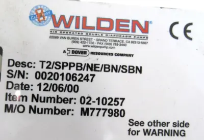 NEW WILDEN PUMP 02-10257 DIAPHRAGM PUMP T2/SPPB/NE/BN/SBN 0210257
