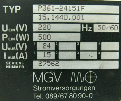 USED MGV P361-24151F POWER SUPPLY P36124151F 15.1440.001