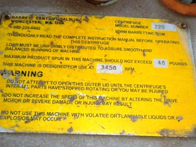 Barrett 225-F Clarifuge centrifuge, SS.