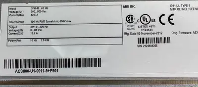 Used ABB ACS800-U1-0011-5+P901 Variable Speed Drives South Carolina US | Palmetto Automation #1159870