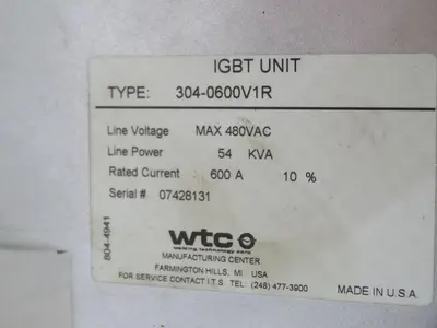 Used WTC 304-0600V1R Power Inverters Texas US | Aucto #1308568