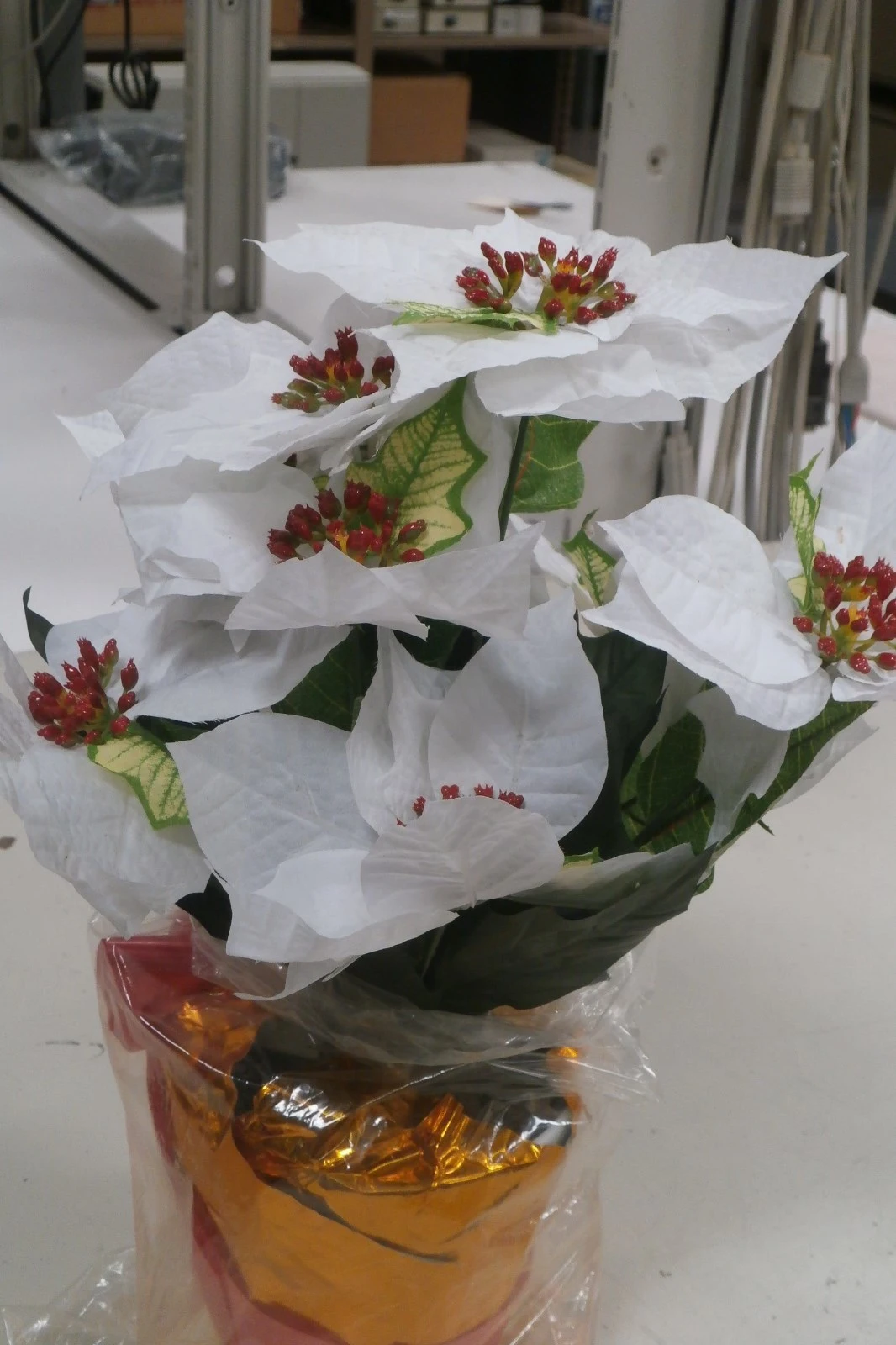 (6) 14" Poinsettia Decoration Centerpiece Topiary